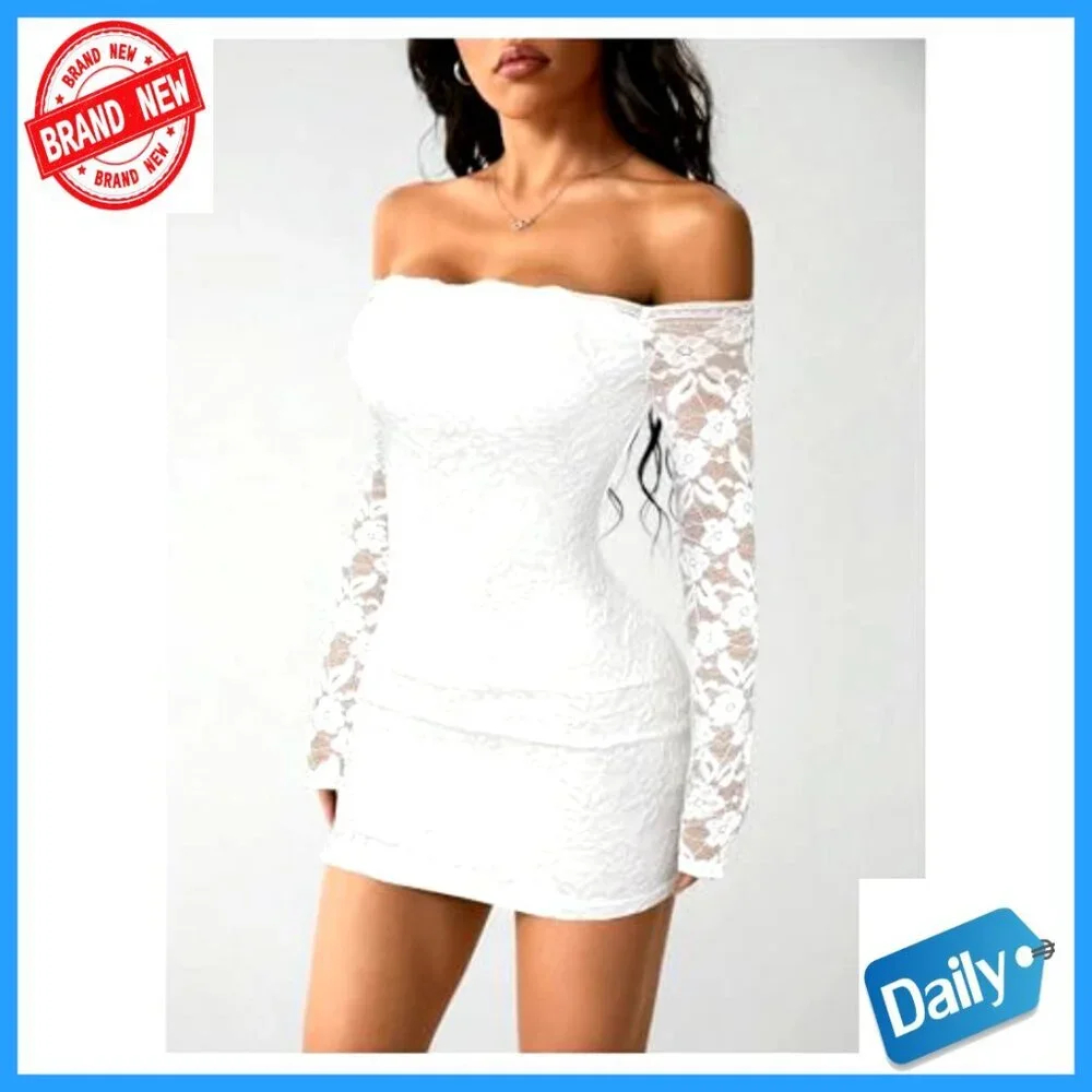 Lace Long Sleeve Mini Dress Bodycon Off Shoulder Night Out Party
